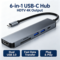 Hub USB multiport en alliage d'aluminium Type-C 3 4 5 6-en-1, station d'accueil, lecteur de cartes SD TF USB3.0 pour ordinateur portable, USB3.1 PD100W HDTV