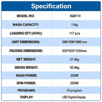 11kg All-In-One Washer Dryer Plastic Housing Automatic Control Electric Class Energy Efficient High Efficiency Household Hotel