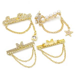 Mode broches femmes strass broche argent or alliage bijoux perles métal personnalisé Hijab broches pour les femmes - Product Image 4