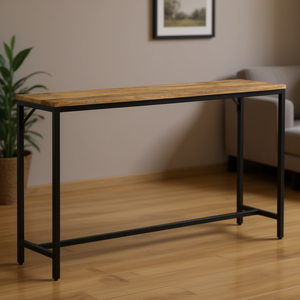 Table console en bois de manguier massif, structure en fer noir, ton bois naturel, mobilier moderne industriel pour salon - Product Image 2