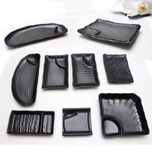 Assiettes à sushi rectangulaires en mélamine noire personnalisées pour la maison et les restaurants, avec soucoupe, <span class=keywords><strong>vaisselle</strong></span> de fête durable et lourde - Product Image 3