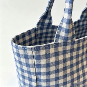 Bolsa de Lona Ecológica Reutilizable con Parte Superior Abierta, Diseño a Cuadros Azules, para Compras Diarias, con Logotipo Personalizado - Product Image 2