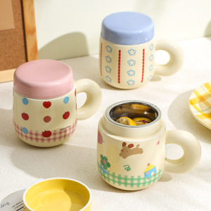 Cute Porcelain <b>Tea</b> <b>Mug</b> with <b>Infuser</b> and Lid Ceramic <b>Tea</b> Cup - Product Image 1