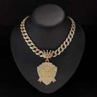 PD3007 Bouclier Couronne Pendentifs Vintage Chaîne Cubaine Colliers Pingentes de coroa de escudo com colares de corrente cubana