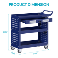 Chariot à outils mobile en acier pour atelier, chariot utilitaire avec 4 roues, personnalisable OEM, bleu, garantie 3 ans