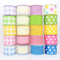 Ruban personnalisé OKAY de 2,5 pouces, ruban d'été à motifs de fleurs à carreaux et de rayures pour couronnes et travaux manuels floraux