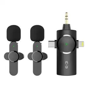 Micrófono negro 3 puertos Grabación Micrófonos para computadora portátil Lavalier inalámbrico Mini micrófono de solapa para deportes Transmisión en vivo