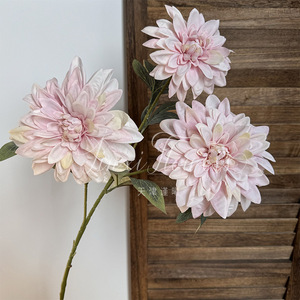 Fleurs artificielles en soie Jinxi à 3 têtes, Dahlia, pour peinture à l'huile, accessoires de décoration pour mariage et maison - Product Image 3