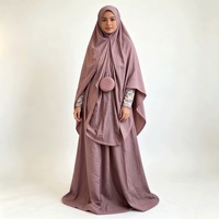 Ensemble Khimar Mauve pour Femme, Bordure Picot, Vêtement Modeste Musulman Islamique, Longueur au Sol