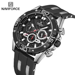 NAVIFORCE 8019T SBB Jam Tangan Kuarsa Tahan Air Jam Tangan Chronograph Mewah Jam Tangan Olahraga Pria Tali Silikon Silika Gel