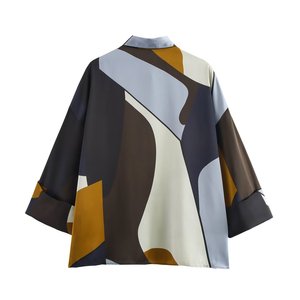 Femmes 2025 Printemps Nouveau <span class=keywords><strong>Chic</strong></span> Mode <span class=keywords><strong>Soie</strong></span> Satin Texture Imprimé Blouses Vintage Manches Longues Chemises Féminines Blusas <span class=keywords><strong>Chic</strong></span> Tops - Product Image 2