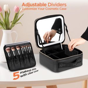 Travel Makeup Bag With LED <strong>Mirror</strong> Cosmetic Case with <strong>Light</strong> <strong>up</strong> <strong>Mirror</strong> Adjustable Dividers with Makeup Brush Holder Storage - Product Image 5