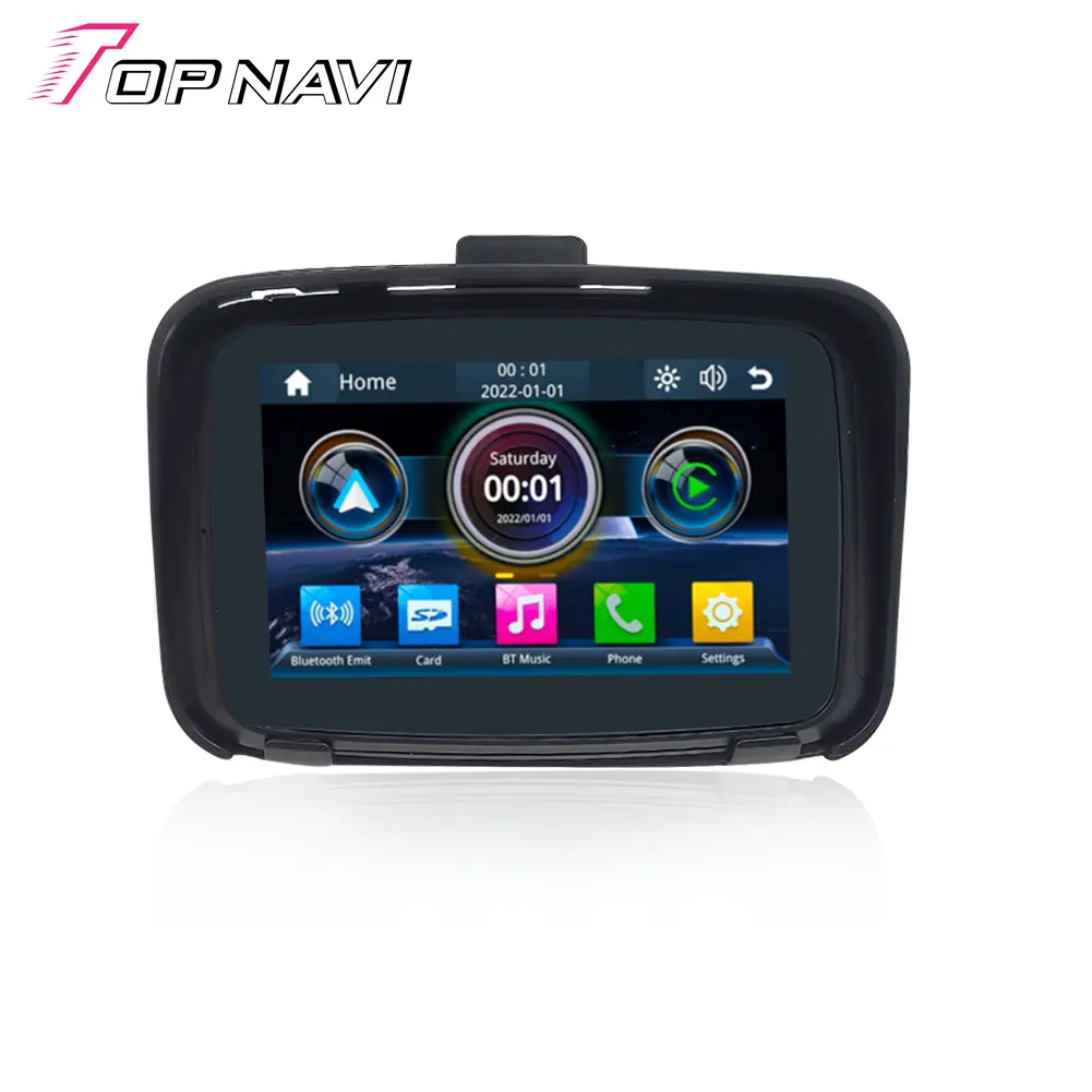 Topnavi motocicleta GPS navegador impermeable 5 pulgadas pantalla táctil Dual BT altavoz incorporado motocicleta Carplay y Android Auto