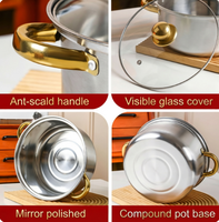 Ensemble de 10 casseroles de cuisine en acier inoxydable avec poignées, 16/18/20/22/24 cm, compatibles induction, collection de casseroles en verre