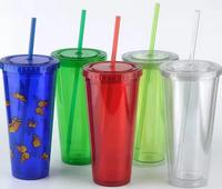 Gobelet Isotherme Double Paroi Personnalisé 12oz 16oz 22oz Réutilisable pour Café Glacé, Bouteille d'Eau, Jus Transparent en Plastique avec Paille et Couvercle