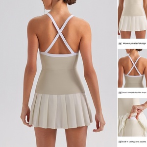 Robe de tennis plissée pour femme avec soutien-gorge intégré, tenue de sport respirante pour le yoga - Product Image 3