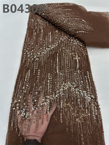 CHOCOO 도매 웨딩 자수 레이스 원단 OEM 레드 나이지리아 스팽글 페르시 레이스 원단 여성용 원피스 - Product Image 2