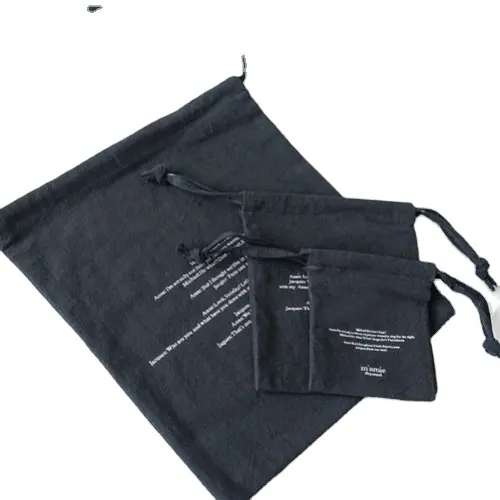 Gioielli in lino nero pouchy canvas coulisse cordoncini neri sacchetti di cotone
