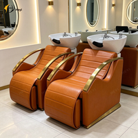 Fauteuil de lavage de luxe à base dorée, réglable manuellement, avec logo couleur personnalisable, pour salon de coiffure
