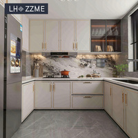 Armoire de cuisine blanche moderne de haute qualité avec éclairage LED et armoires murales, ensemble complet d'armoires de cuisine résistantes à l'humidité pour appartement