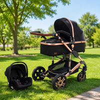 Poussette bébé 3-en-1 à vue haute, convertible quatre roues, légère et pliable, avec fonctions assise et allongée
