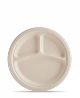 Assiettes jetables biodégradables en canne à sucre à 3 compartiments de 8,86 pouces pour le camping et les fêtes - Vaisselle biodégradable