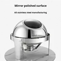 Plat à réchaud rond moderne en acier inoxydable avec couvercle rabattable et fenêtre en verre, design détachable, alimenté à l'alcool, pour buffet