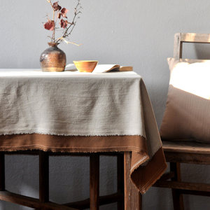Tovaglia Vintage Bicolore in Cotone e <span class=keywords><strong>Lino</strong></span> con Bordi Grezzi e Patchwork, Decorazione <span class=keywords><strong>per</strong></span> la Casa, Personalizzabile - Product Image 1