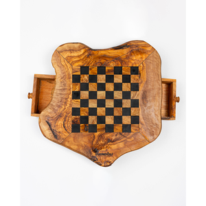 Scacchiera Rustica in Legno d'Ulivo Buondioli con Cassetto, Portagioie per Soggiorno, Design Poligonale, Resistente - Product Image 1