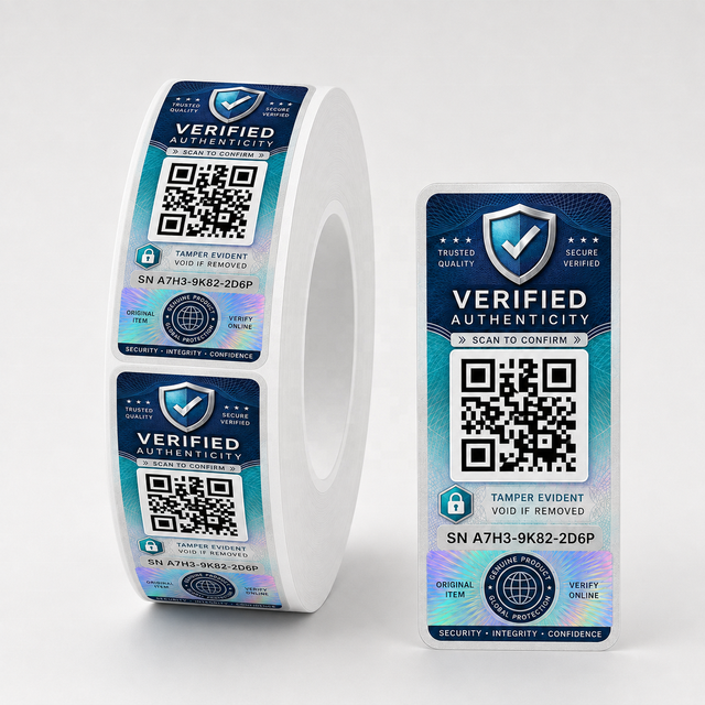 Smart Authentication Security Label with Laser Hologram, QR Verification and Tamper Evident VOID Technology