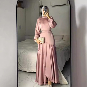 Sharut 2025 son toptan Eid Dubai mütevazı müslüman yüksek bel zarif fırfır uzun Maxi elbise saten müslüman kadınlar Abaya elbise - Product Image 1