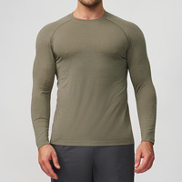 T-shirt de sport à manches longues pour homme, sans couture, respirant, à séchage rapide, bicolore, couche de base pour le yoga, la course à pied et l'entraînement