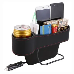 מושב מכונית באיכות גבוהה צד פער מילוי ארגונית כוס טלפון מחזיק עם USB מטען עור מפוצל רכב קונסולת ארגונית תיבת אחסון