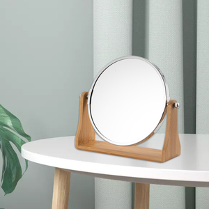 Meilleur miroir de maquillage rond de vanité avec le miroir grossissant de bureau et le miroir en bambou sur la Table - Product Image 1