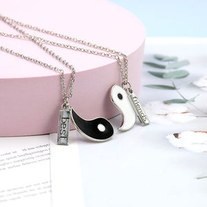 Ensemble de colliers avec pendentif en émail et Puzzle en métal, meilleur ami Yin Yang, chaîne à maillons délicats, bijoux <span class=keywords><strong>pour</strong></span> ami, vente en gros, mode - Product Image 2