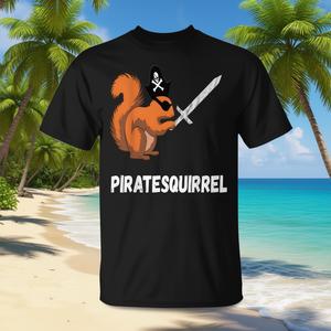 Camiseta Pirate Squirrel negra con cuello redondo y gráfico, unisex para adultos, talla S a XXL - Product Image 3