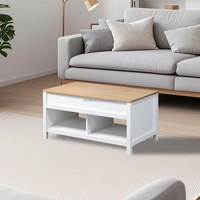 Table basse moderne extensible et pliable avec plateau en bois durable, couleur bois + blanc, entièrement assemblée, tiroirs de rangement cachés, pour salon