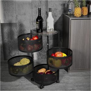 Round Rotating 5 Tier Stainless Steel Kitchen Storage <b>Rack</b> Fruit <b>Vegetable</b> Storage Basket Utility <b>Trolley</b> Cart - Product Image 3