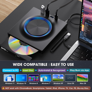 Tùy chỉnh RGB ổ đĩa ngoài Burner Player với USB 3.0 USB <span class=keywords><strong>C</strong></span> khe <span class=keywords><strong>c</strong></span>ắm thẻ Hub xách tay DVD CD ROM +-RW ổ đĩa Nhà Văn cho máy tính xách tay - Product Image 5