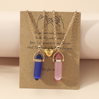 Collier de couple Taichi en forme de cœur magnétique, 2 pièces/ensemble, pendentif en cristal hexagonal, cadeau de la Saint-Valentin pour femmes et hommes