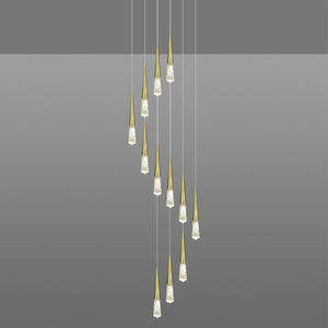 Lustre LED élégant en or poli, luminaire suspendu conique avec gouttes de cristal de glace texturées pour chambre à coucher et salle de bain - Product Image 5
