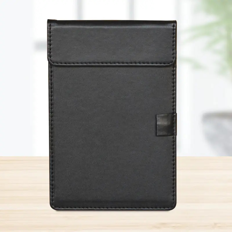 A6 Magnetic Paper Clip Board File Paper Restaurant Menu Clipboard Folders Cover PU Leather Bill Holder Black19*13CM