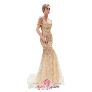 Champagne Evening <strong>Dress</strong> 2023 <strong>Off</strong> <strong>the</strong> <strong>Shoulder</strong> Crystal Beaded Evening Gown Floor Length Prom Party Gown Robe De Soiree PE24 - Product Image 2