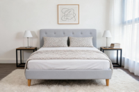 Cama Tapizada en Terciopelo Gris, Tamaño Queen, con Base Acolchada, Fácil de Montar, para Dormitorio, Hotel o Apartamento