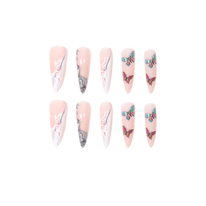 Uñas Postizas Francesas Tamaño L Y-123, Marca Temooi, Efecto de Pintura Brillante con <span class=keywords><strong>Puntas</strong></span> Puntiagudas de Mariposa - Product Image 2