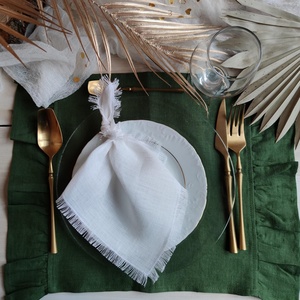 French Luxury Flax Pure <b>Linen</b> <b>Cloth</b> Napkins Ruffle Edge Wedding <b>Table</b> Placemat Handmade OEKO-Tex Certified Custom Size Classic - Product Image 2