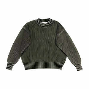 Suéter de punto con logotipo personalizado, cuello redondo, hombros caídos, estilo oversize, tejido de invierno, informal, con efecto lavado ácido, para hombre - Product Image 1