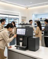 Machine à café entièrement automatique de bureau, du grain à la tasse, avec grand écran tactile et armoire d'alimentation en eau intelligente assortie