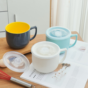 Tazón de cereal <span class=keywords><strong>para</strong></span> microondas de avena <span class=keywords><strong>con</strong></span> <span class=keywords><strong>desayuno</strong></span> grande en relieve de varios colores, tazón de fideos de cerámica <span class=keywords><strong>con</strong></span> tapa hermética - Product Image 1