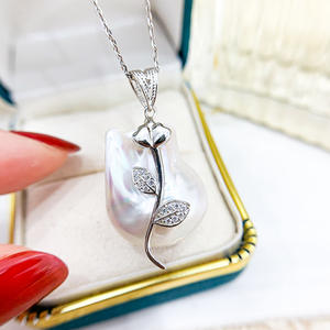 Collier pendentif en argent S925 à faire soi-même, style feuille, avec perles rondes de 12 à 17 mm, plateau vide, accessoires dorés avec motif numérique 30857 - Product Image 3